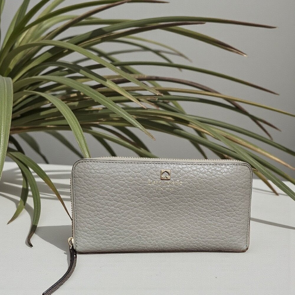 Kate Spade New York Zip Around Wallet Gray Pebbled Leather Large Continental